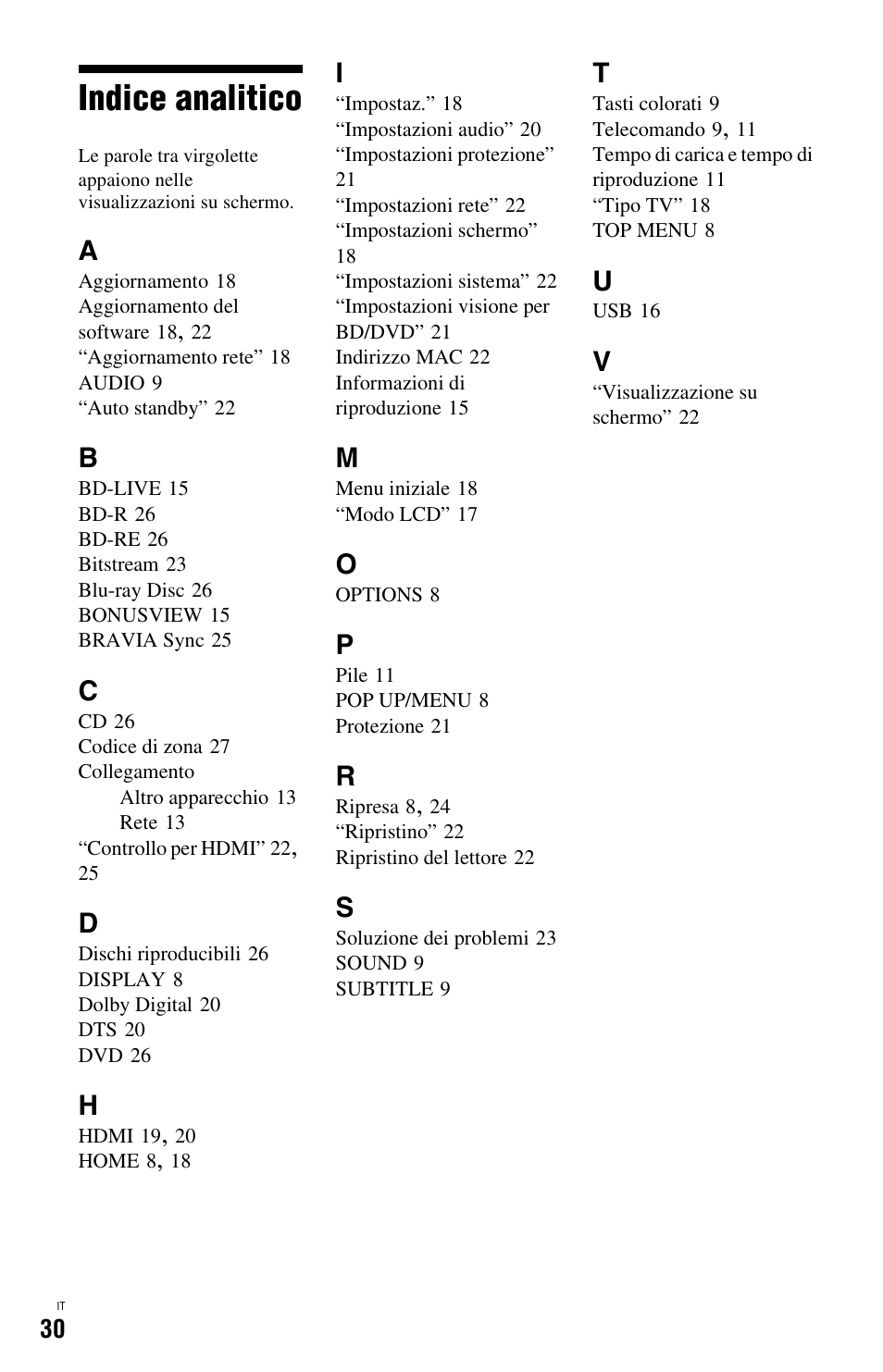Indice analitico | Sony BDP-SX1 User Manual | Page 152 / 184