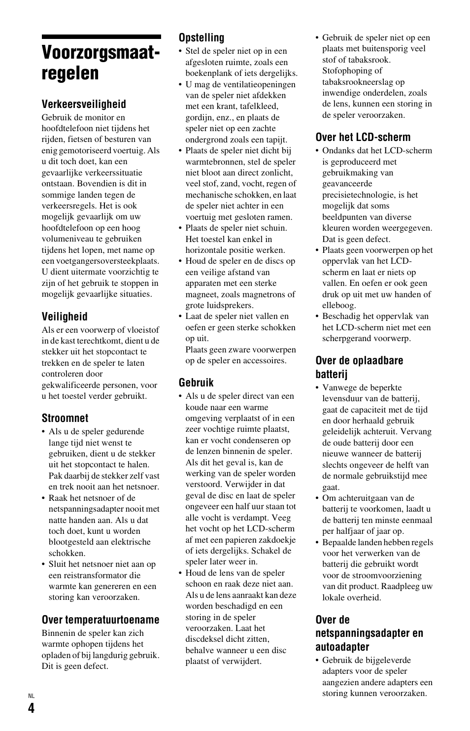 Voorzorgsmaatregelen, Voorzorgsmaat- regelen | Sony BDP-SX1 User Manual | Page 156 / 184