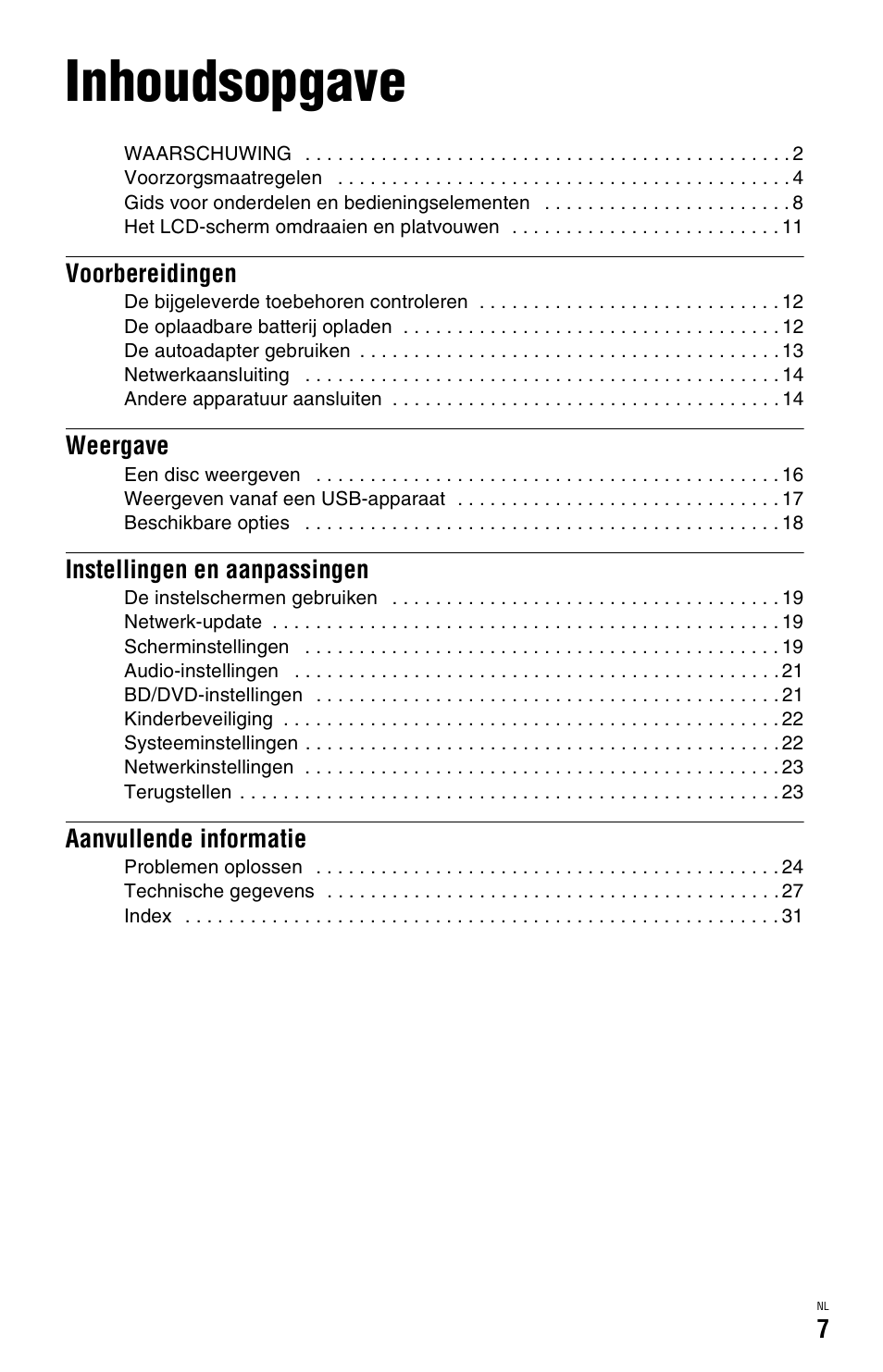 Inhoudsopgave | Sony BDP-SX1 User Manual | Page 159 / 184