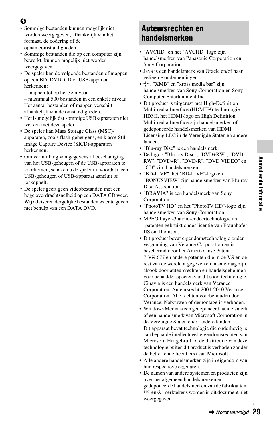 Auteursrechten en handelsmerken | Sony BDP-SX1 User Manual | Page 181 / 184