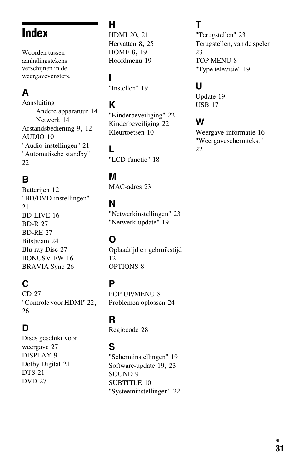 Index | Sony BDP-SX1 User Manual | Page 183 / 184