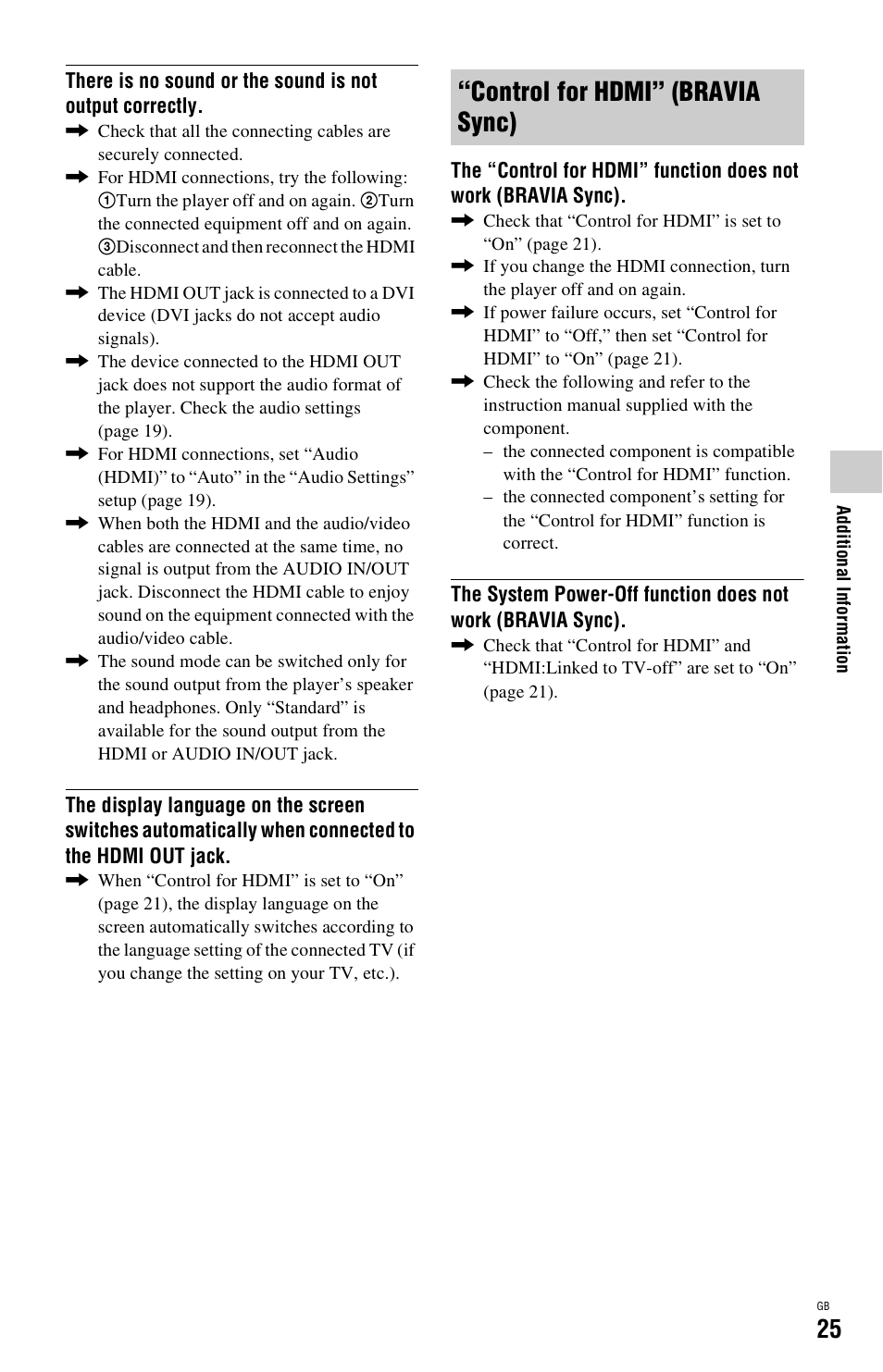 Control for hdmi” (bravia sync) | Sony BDP-SX1 User Manual | Page 25 / 184