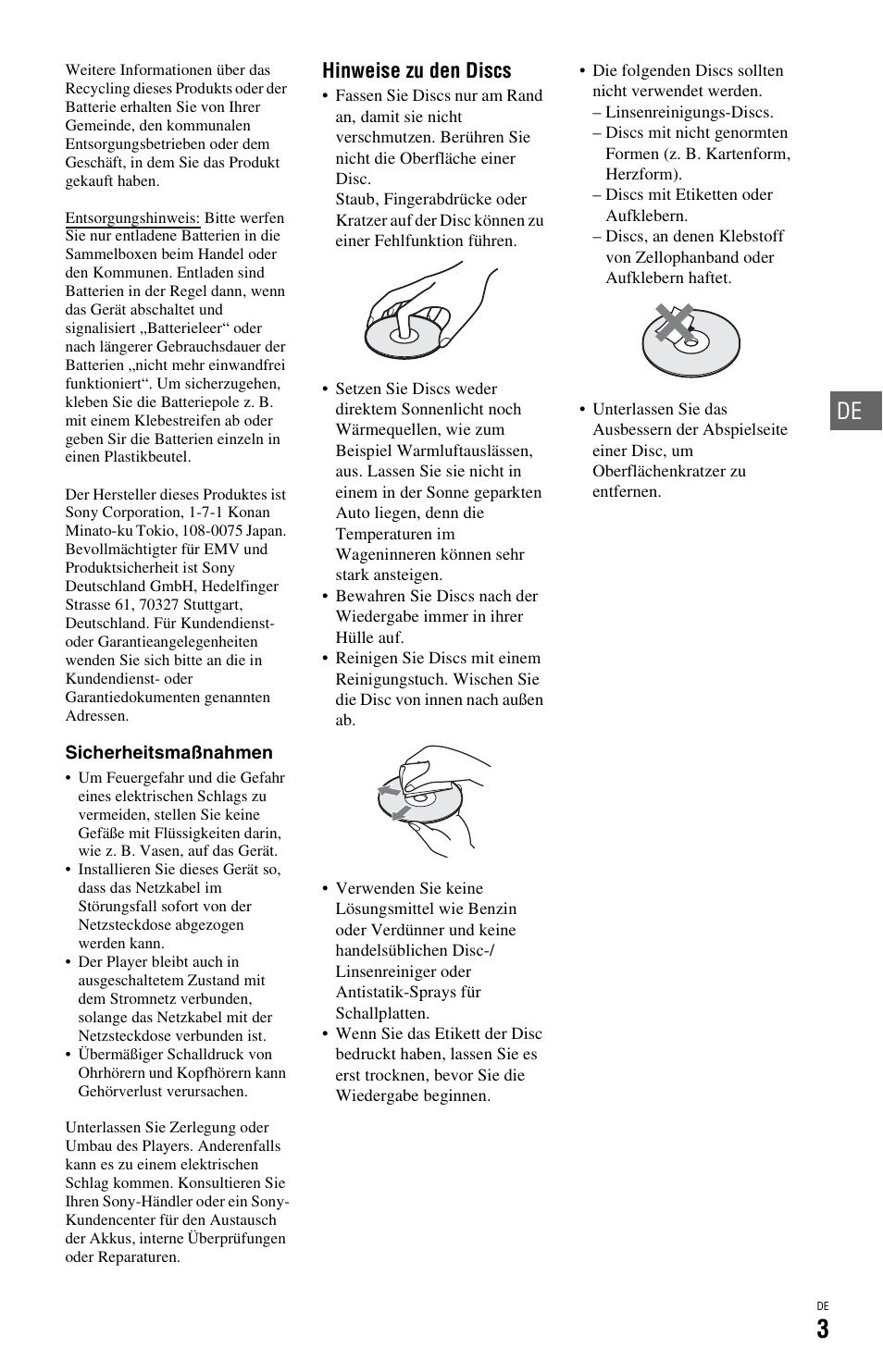 Hinweise zu den discs | Sony BDP-SX1 User Manual | Page 63 / 184