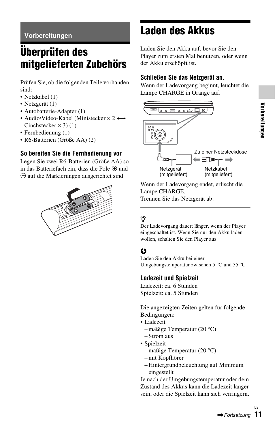 Vorbereitungen, Überprüfen des mitgelieferten zubehörs, Laden des akkus | Sony BDP-SX1 User Manual | Page 71 / 184