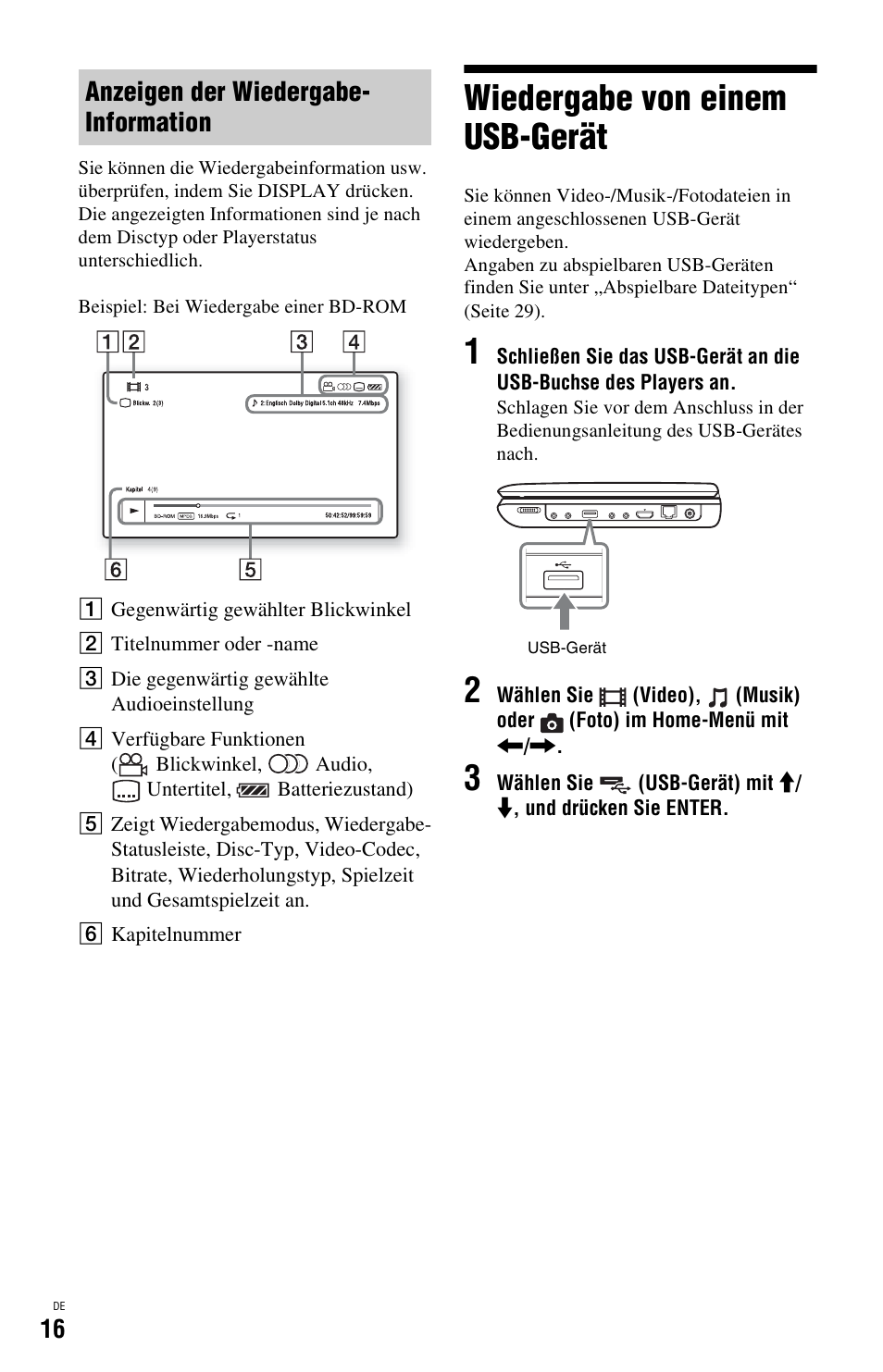 Wiedergabe von einem usb-gerät, Anzeigen der wiedergabe- information | Sony BDP-SX1 User Manual | Page 76 / 184