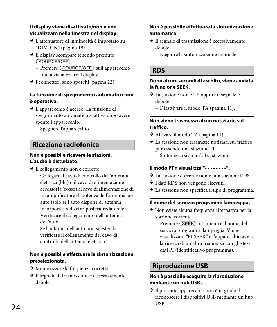 Ricezione radiofonica, Riproduzione usb | Sony DSX-A30 User Manual | Page 100 / 132