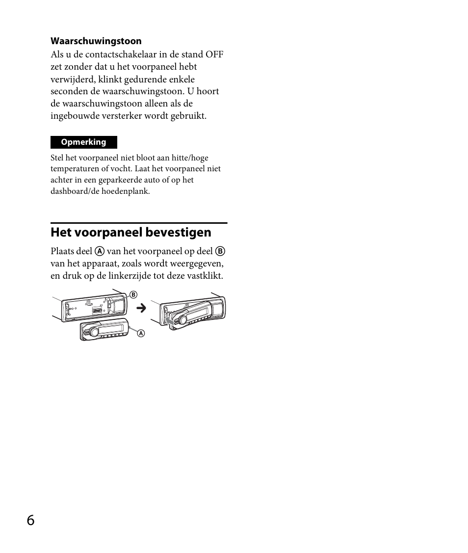 Het voorpaneel bevestigen | Sony DSX-A30 User Manual | Page 108 / 132