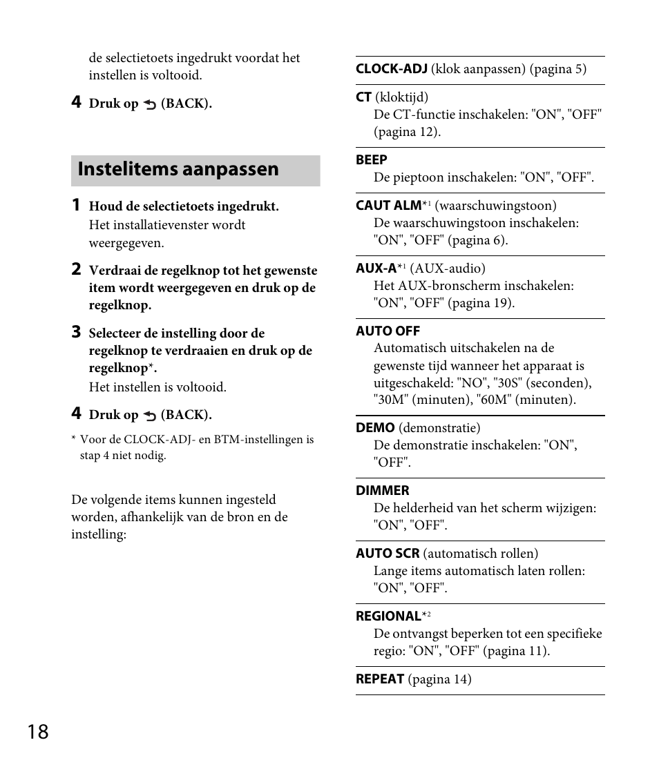 Instelitems aanpassen | Sony DSX-A30 User Manual | Page 120 / 132