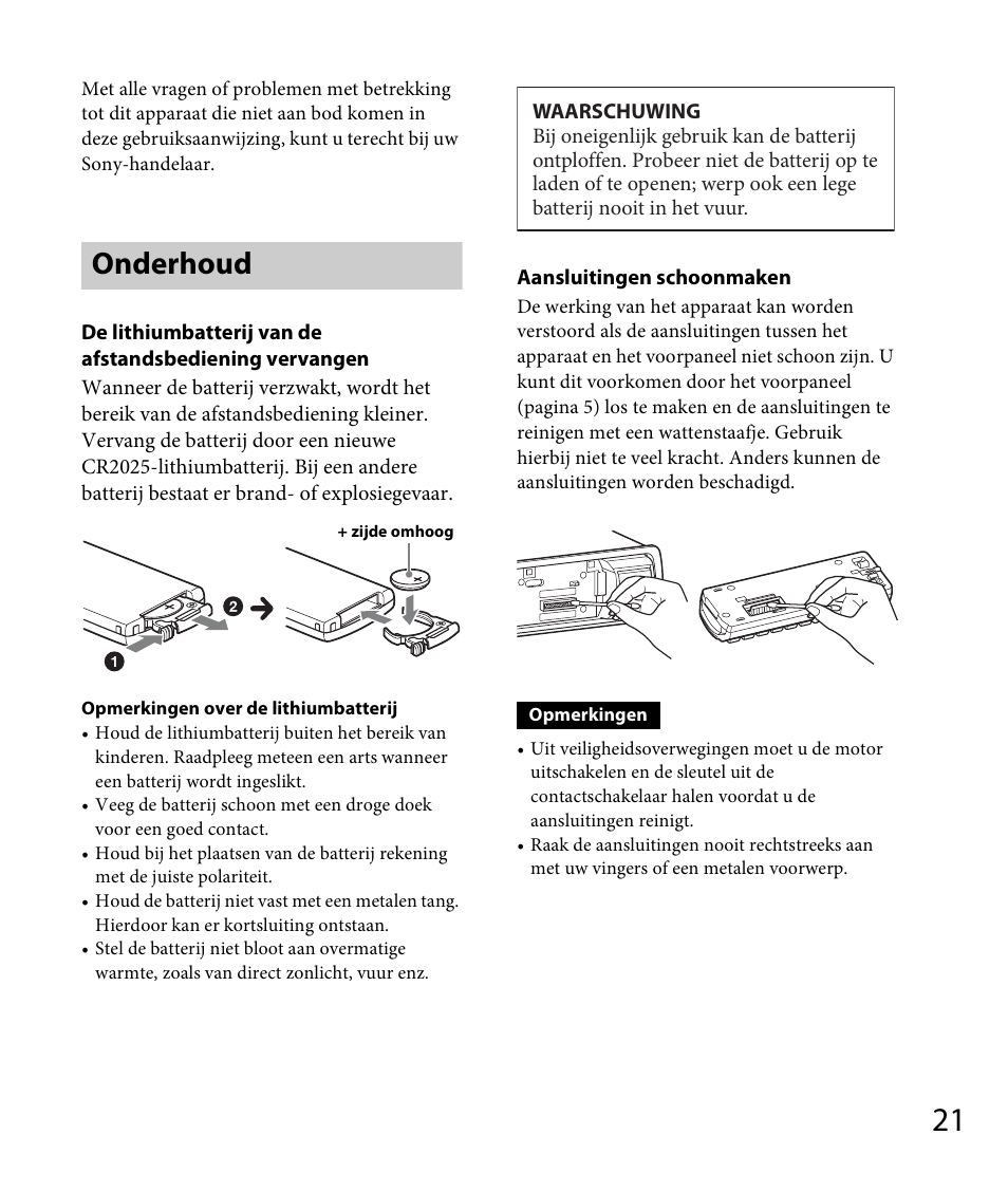 Onderhoud | Sony DSX-A30 User Manual | Page 123 / 132
