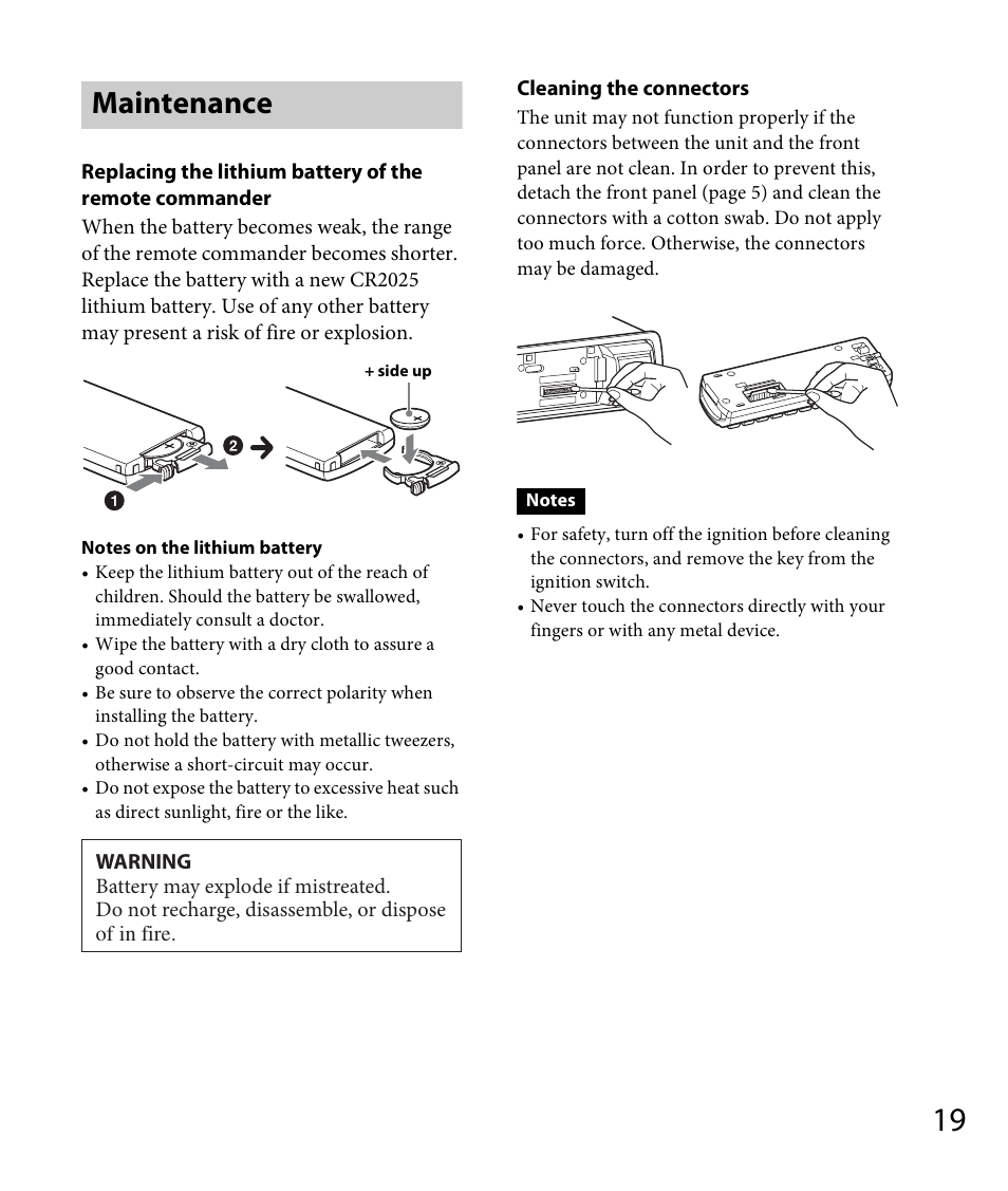 Maintenance | Sony DSX-A30 User Manual | Page 19 / 132