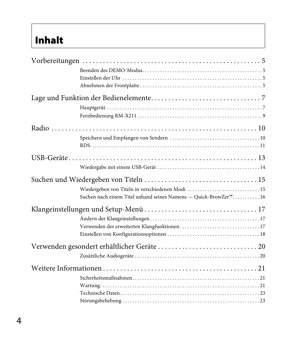 Inhalt | Sony DSX-A30 User Manual | Page 26 / 132