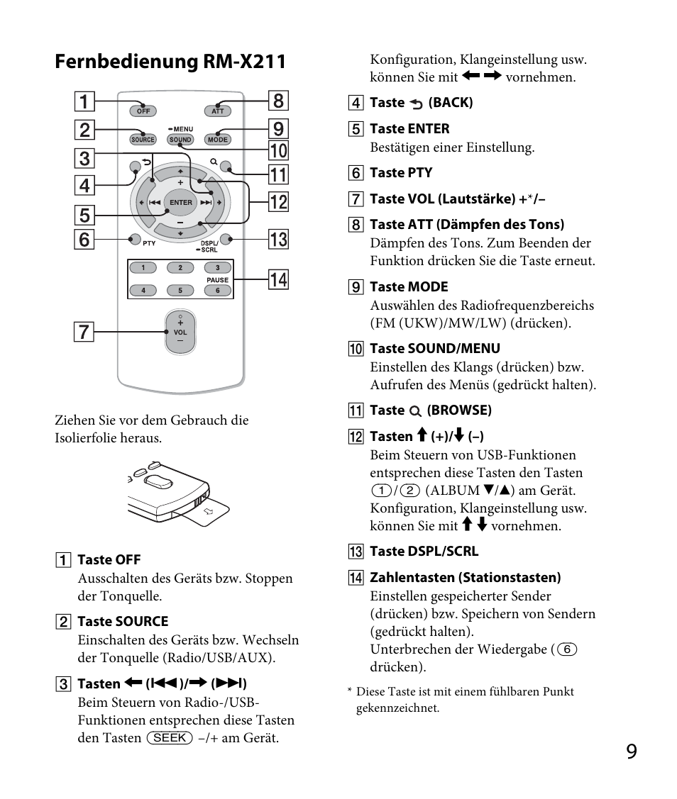 Fernbedienung rm-x211 | Sony DSX-A30 User Manual | Page 31 / 132