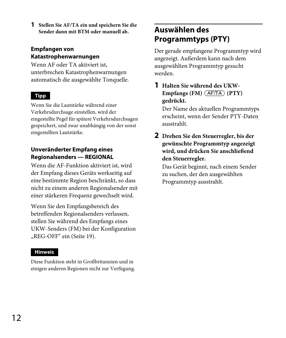 Auswählen des programmtyps (pty) | Sony DSX-A30 User Manual | Page 34 / 132