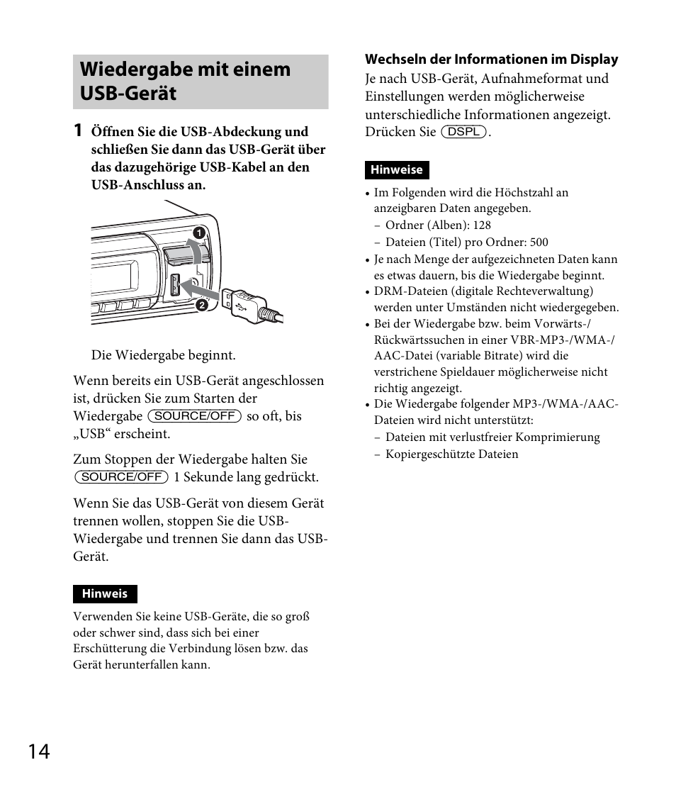 Wiedergabe mit einem usb-gerät | Sony DSX-A30 User Manual | Page 36 / 132