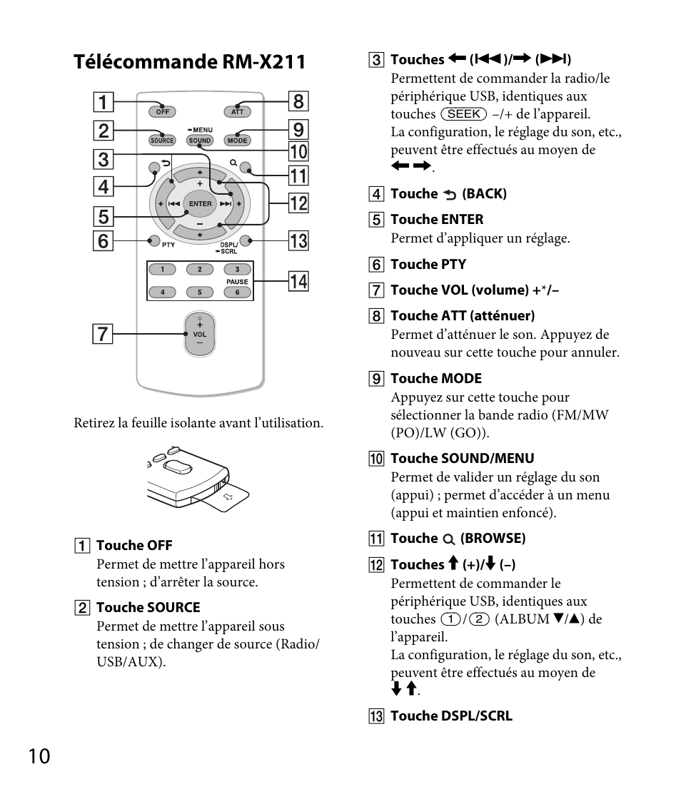 Télécommande rm-x211 | Sony DSX-A30 User Manual | Page 58 / 132