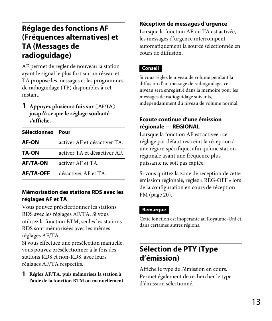 Sélection de pty (type d’émission) | Sony DSX-A30 User Manual | Page 61 / 132
