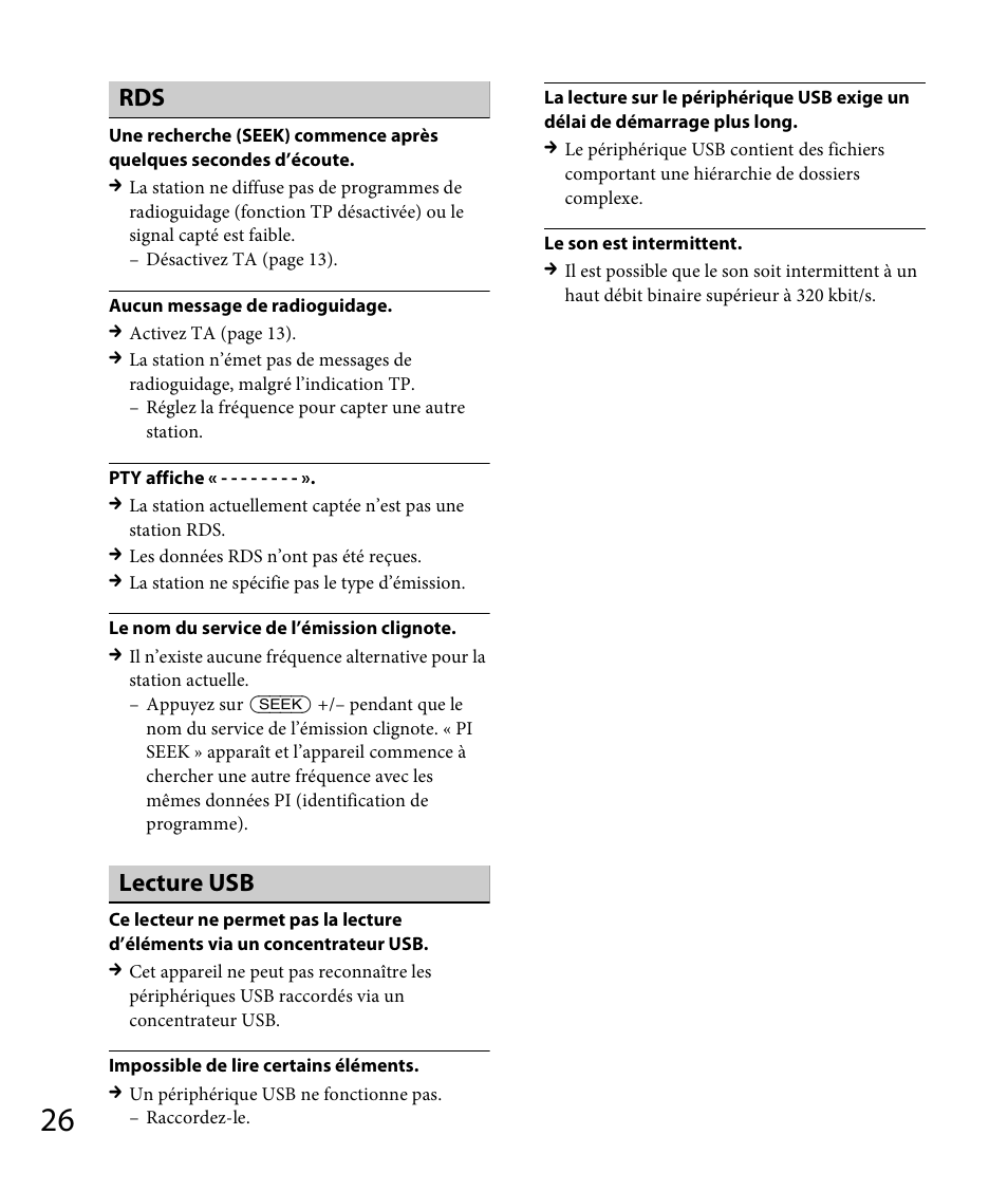 Lecture usb | Sony DSX-A30 User Manual | Page 74 / 132