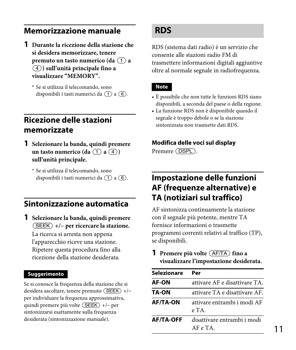 Sintonizzazione automatica 1 | Sony DSX-A30 User Manual | Page 87 / 132