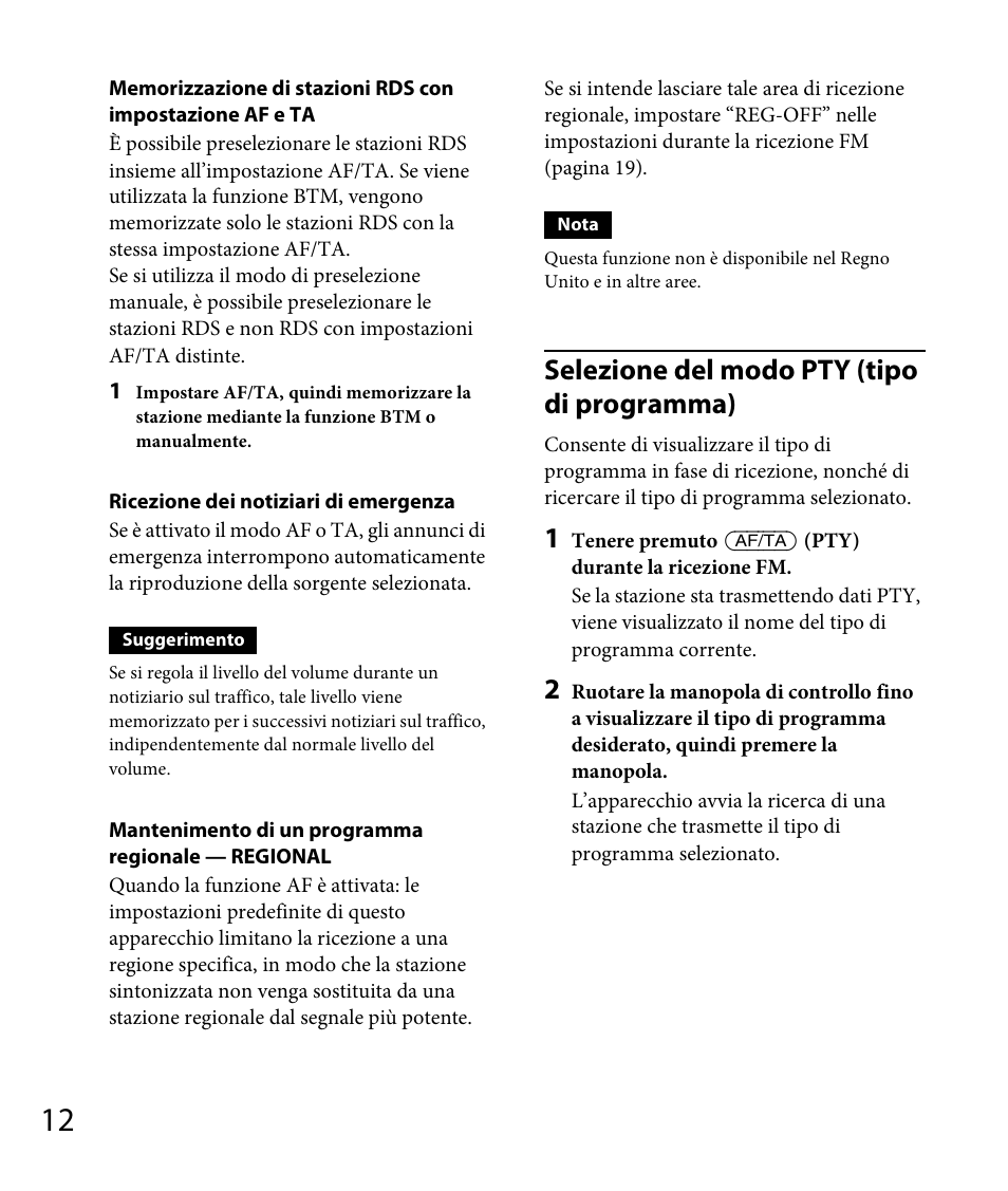 Selezione del modo pty (tipo di programma) | Sony DSX-A30 User Manual | Page 88 / 132