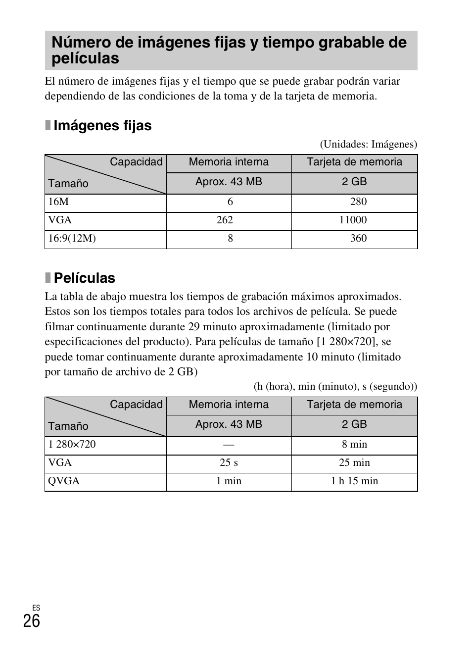 Ximágenes fijas, Xpelículas | Sony DSC-TF1 User Manual | Page 122 / 579