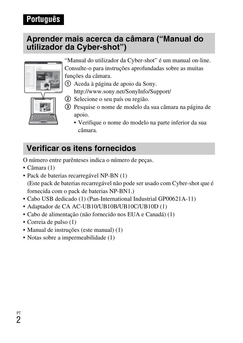 Português, Verificar os itens fornecidos | Sony DSC-TF1 User Manual | Page 130 / 579