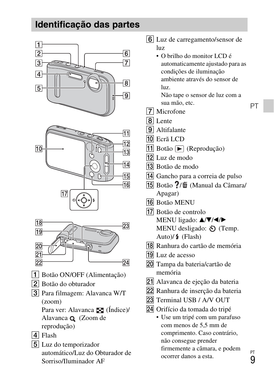 Identificação das partes | Sony DSC-TF1 User Manual | Page 137 / 579