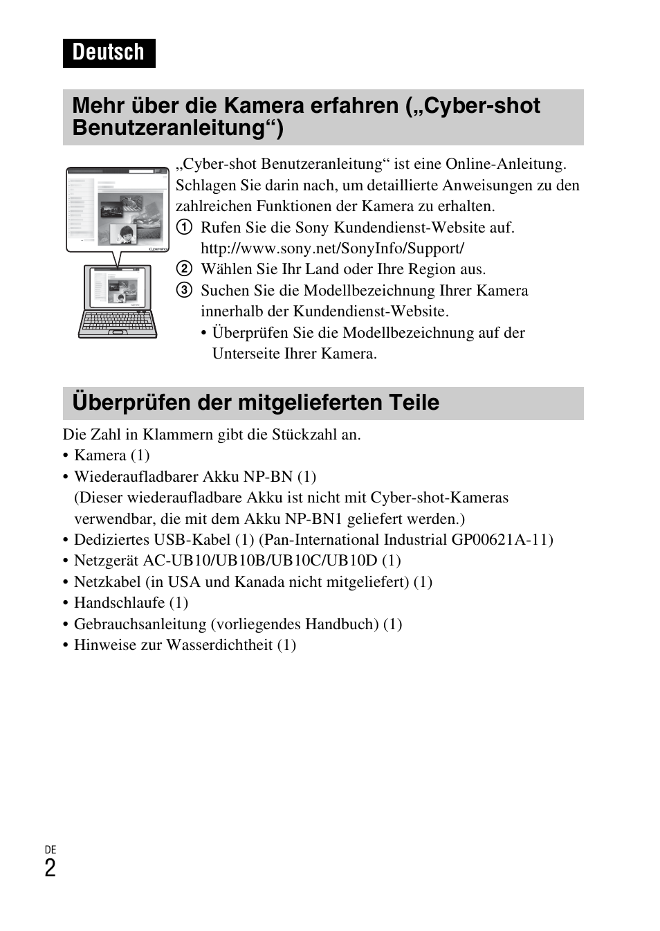 Deutsch, Überprüfen der mitgelieferten teile | Sony DSC-TF1 User Manual | Page 160 / 579