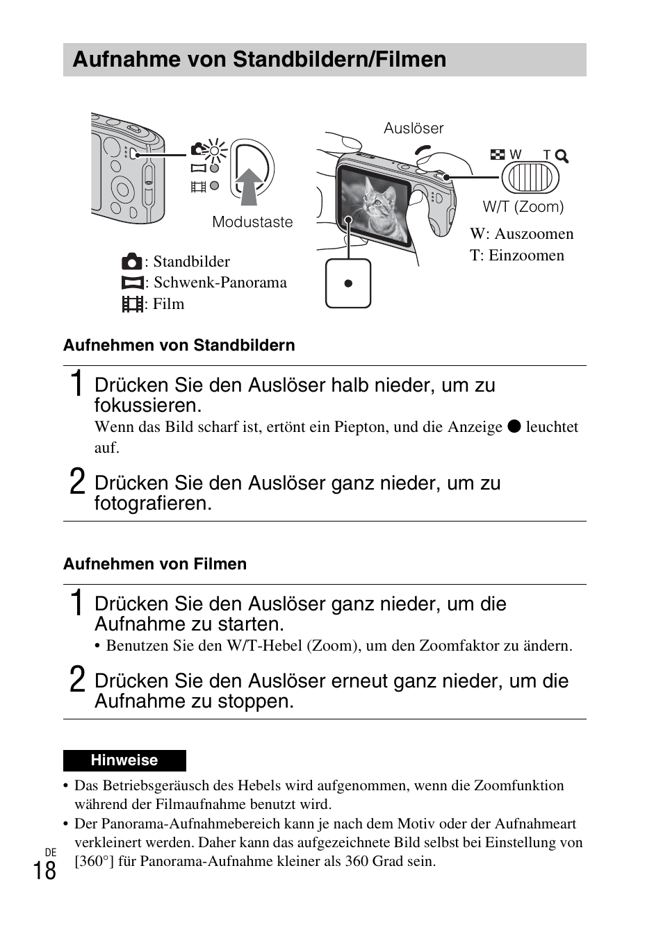 Aufnahme von standbildern/filmen | Sony DSC-TF1 User Manual | Page 176 / 579