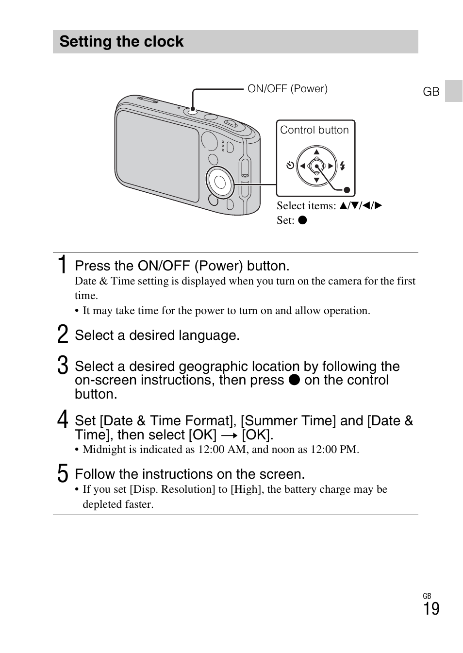 Setting the clock | Sony DSC-TF1 User Manual | Page 19 / 579