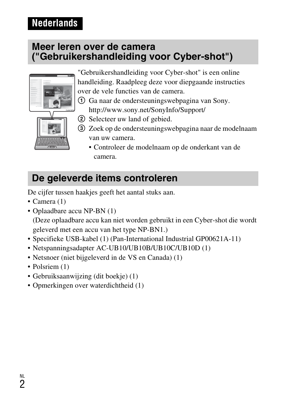 Nederlands, De geleverde items controleren | Sony DSC-TF1 User Manual | Page 192 / 579