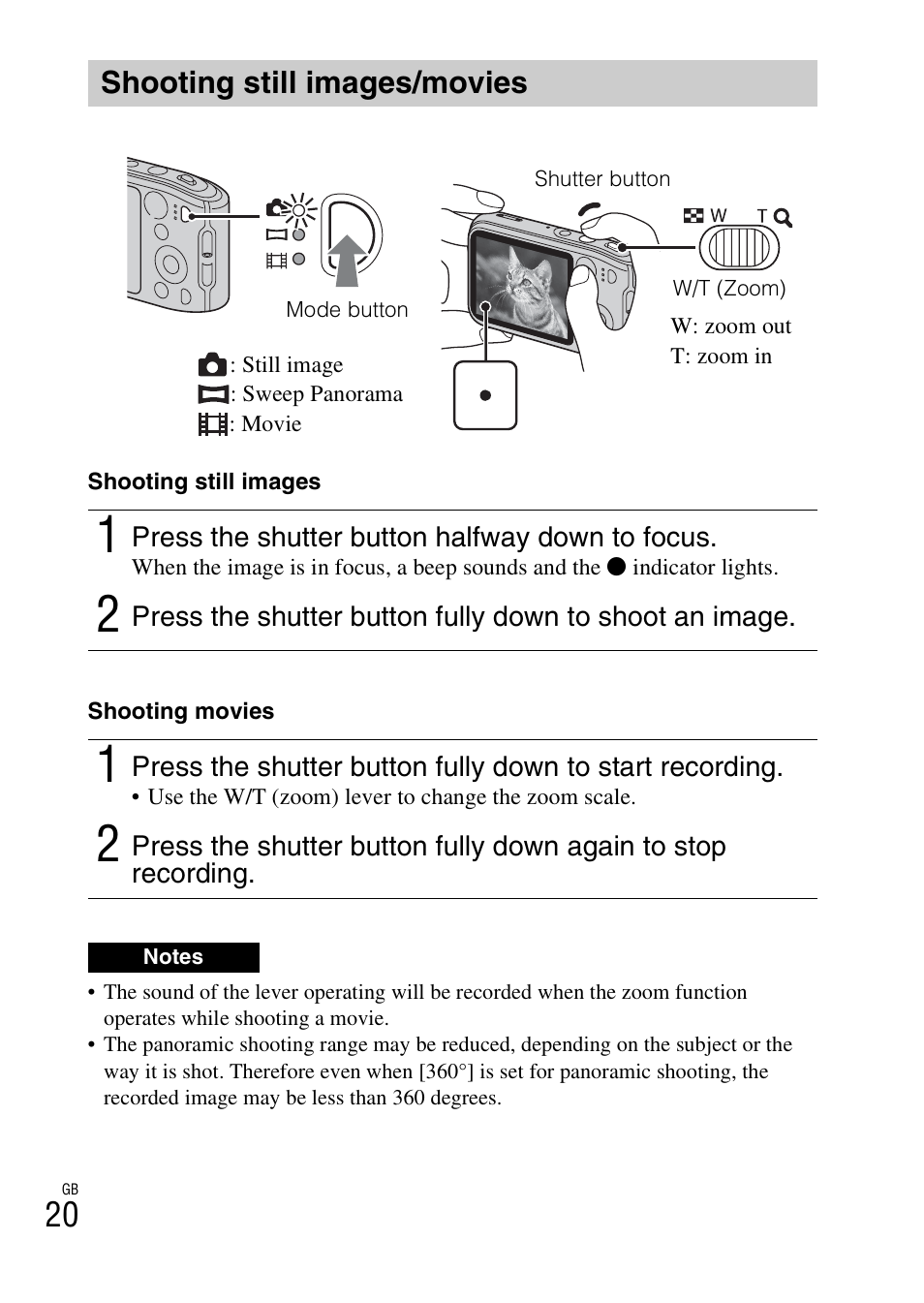 Shooting still images/movies | Sony DSC-TF1 User Manual | Page 20 / 579