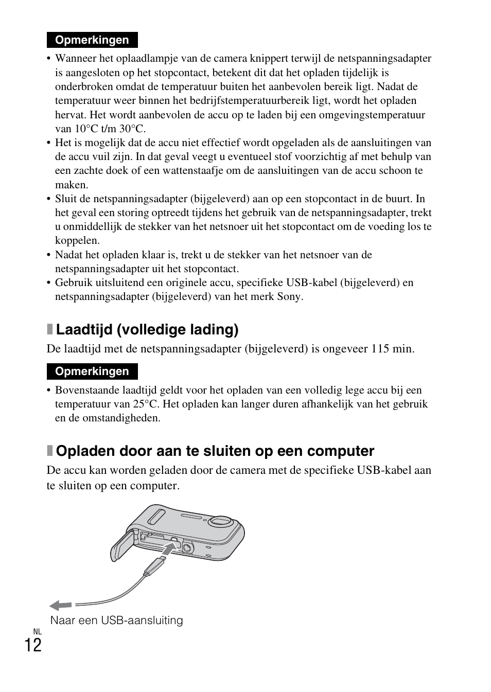 Xlaadtijd (volledige lading), Xopladen door aan te sluiten op een computer | Sony DSC-TF1 User Manual | Page 202 / 579