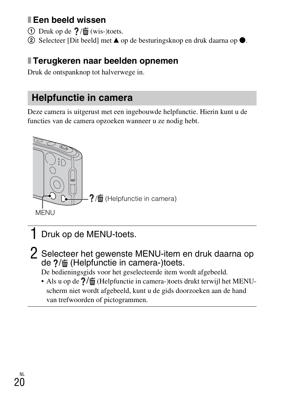Helpfunctie in camera | Sony DSC-TF1 User Manual | Page 210 / 579