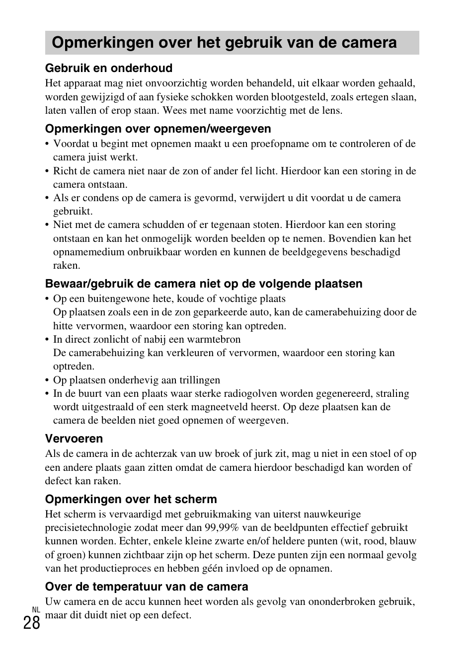 Opmerkingen over het gebruik van de camera | Sony DSC-TF1 User Manual | Page 218 / 579