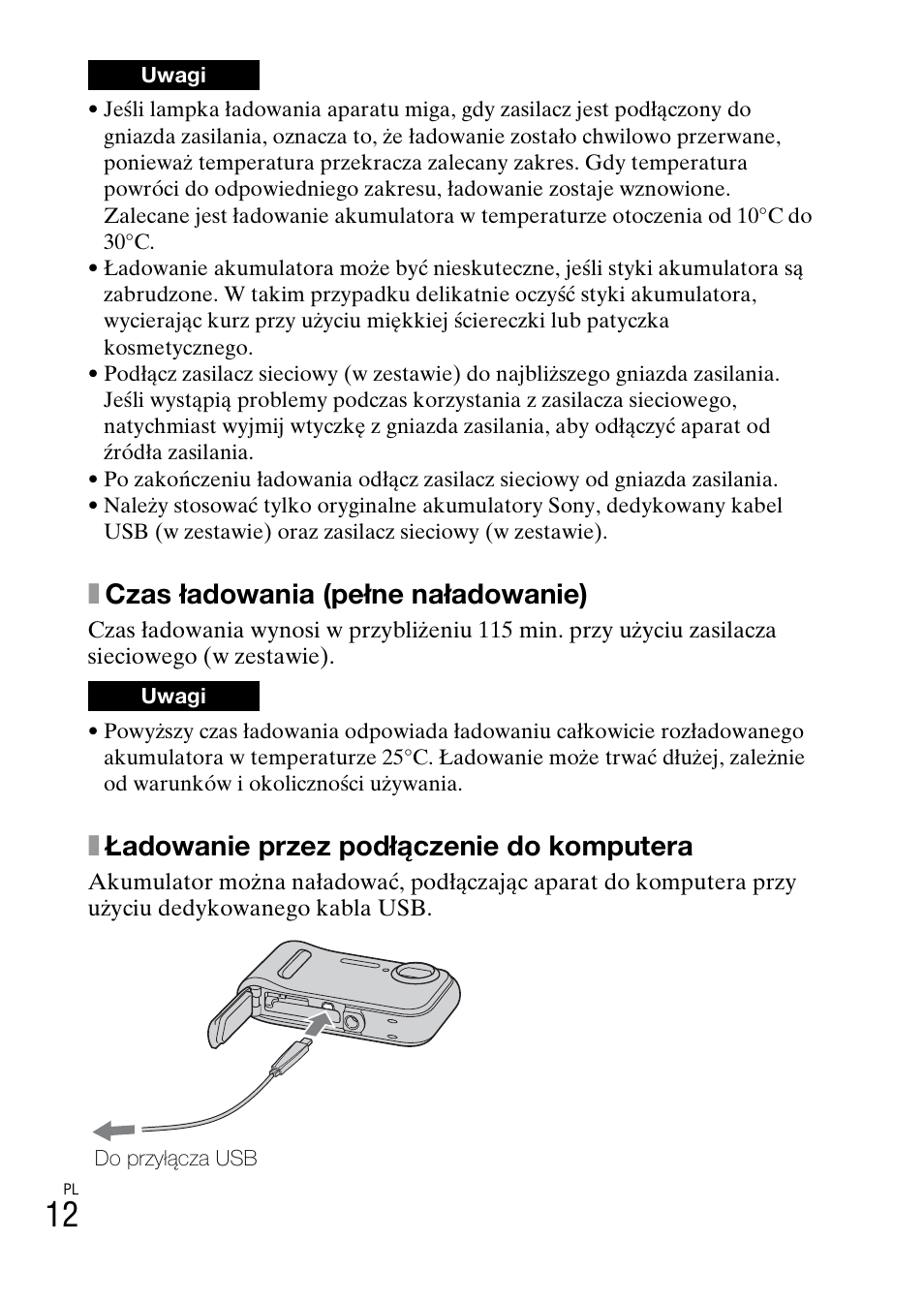 Xczas ładowania (pełne naładowanie), Xładowanie przez podłączenie do komputera | Sony DSC-TF1 User Manual | Page 234 / 579