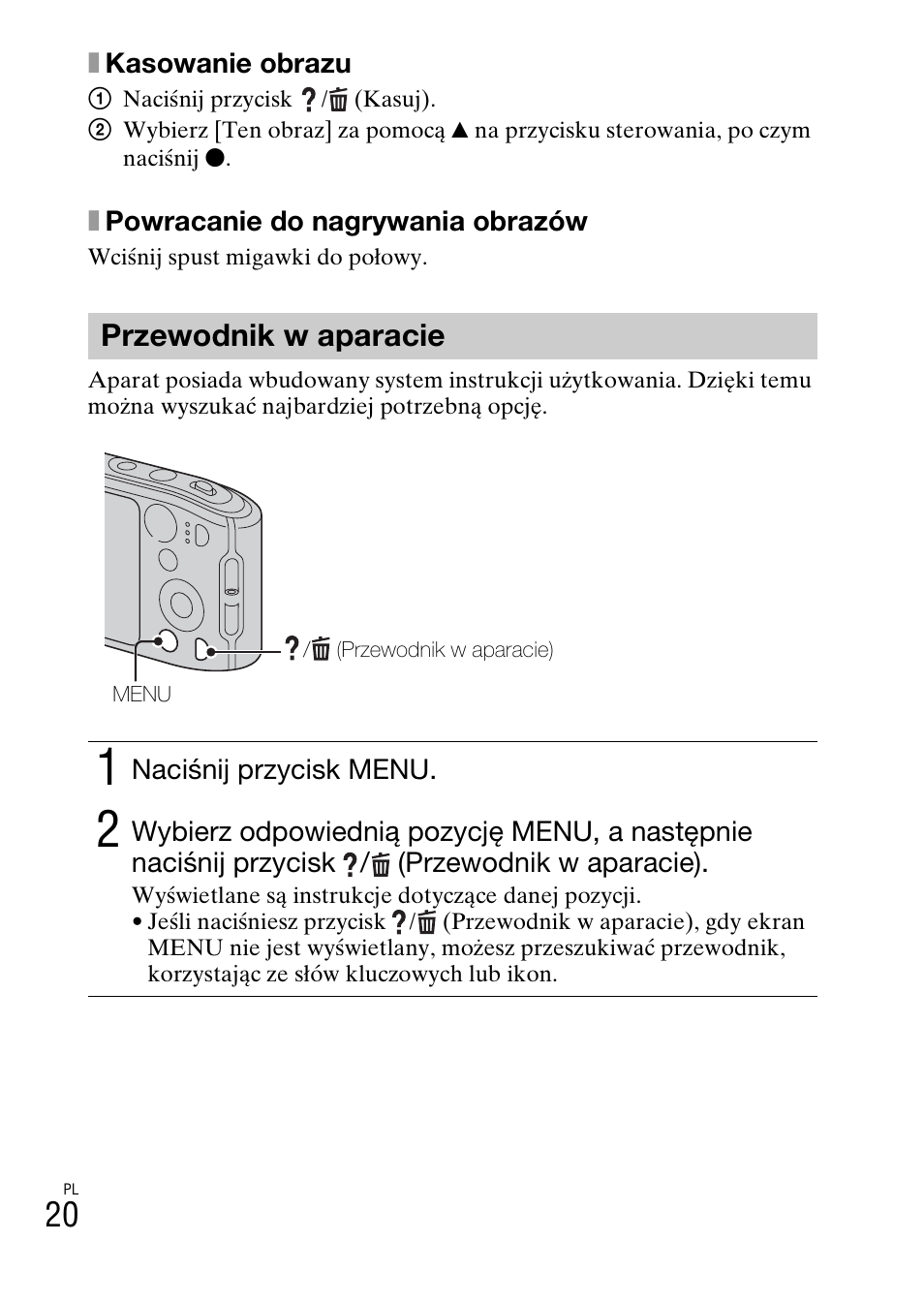 Przewodnik w aparacie | Sony DSC-TF1 User Manual | Page 242 / 579