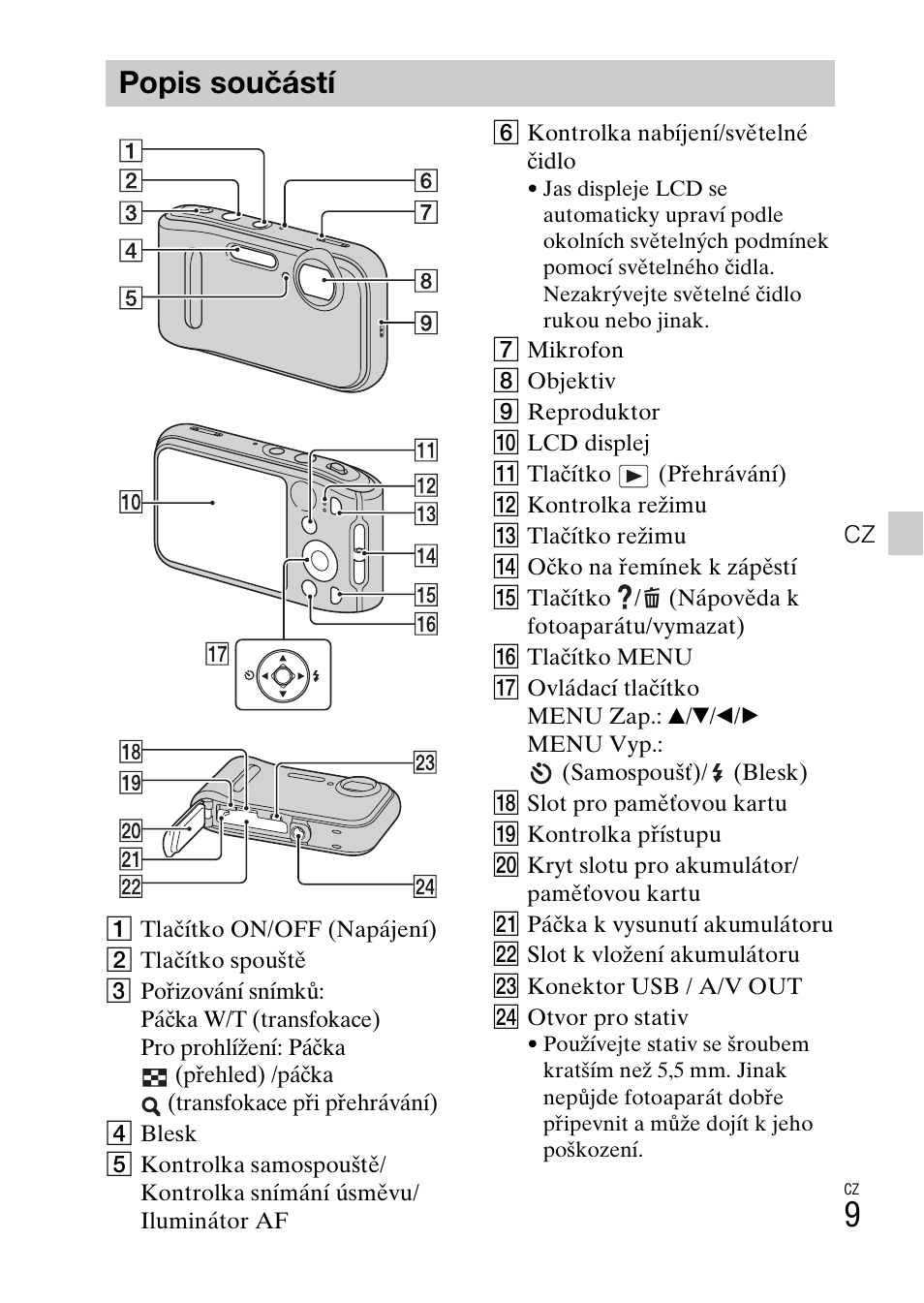 Popis součástí | Sony DSC-TF1 User Manual | Page 263 / 579