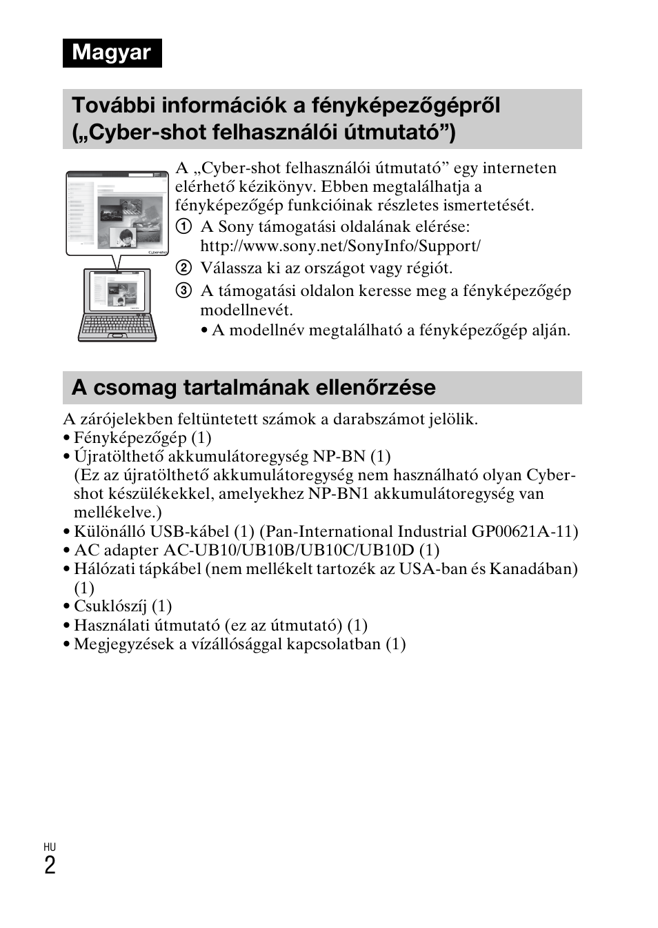 Magyar, A csomag tartalmának ellenőrzése | Sony DSC-TF1 User Manual | Page 288 / 579