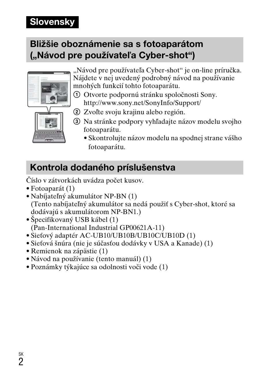 Slovensky, Kontrola dodaného príslušenstva | Sony DSC-TF1 User Manual | Page 320 / 579