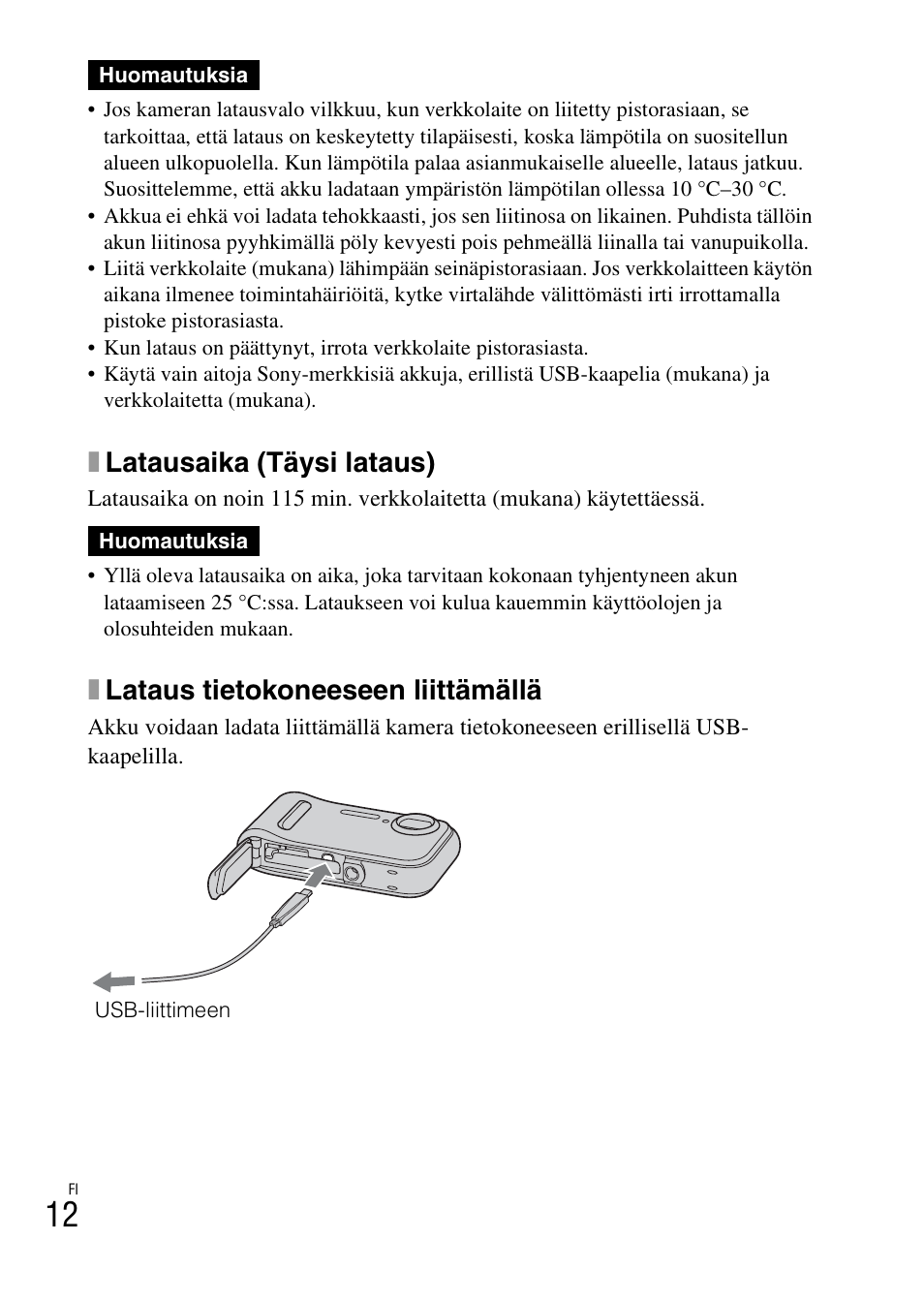 Xlatausaika (täysi lataus), Xlataus tietokoneeseen liittämällä | Sony DSC-TF1 User Manual | Page 392 / 579