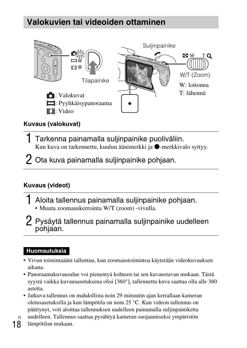 Valokuvien tai videoiden ottaminen | Sony DSC-TF1 User Manual | Page 398 / 579