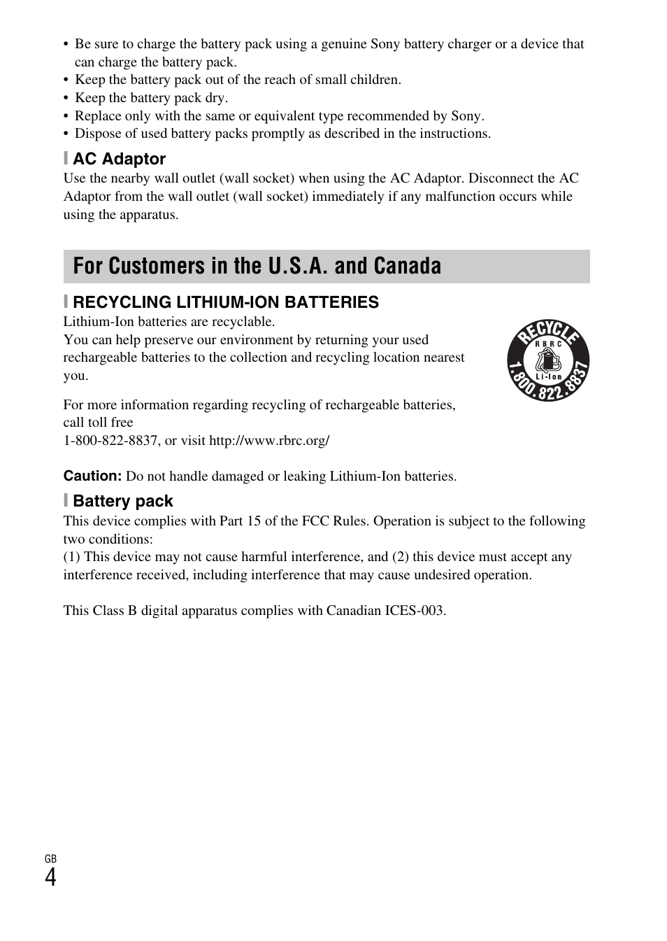 For customers in the u.s.a. and canada | Sony DSC-TF1 User Manual | Page 4 / 579
