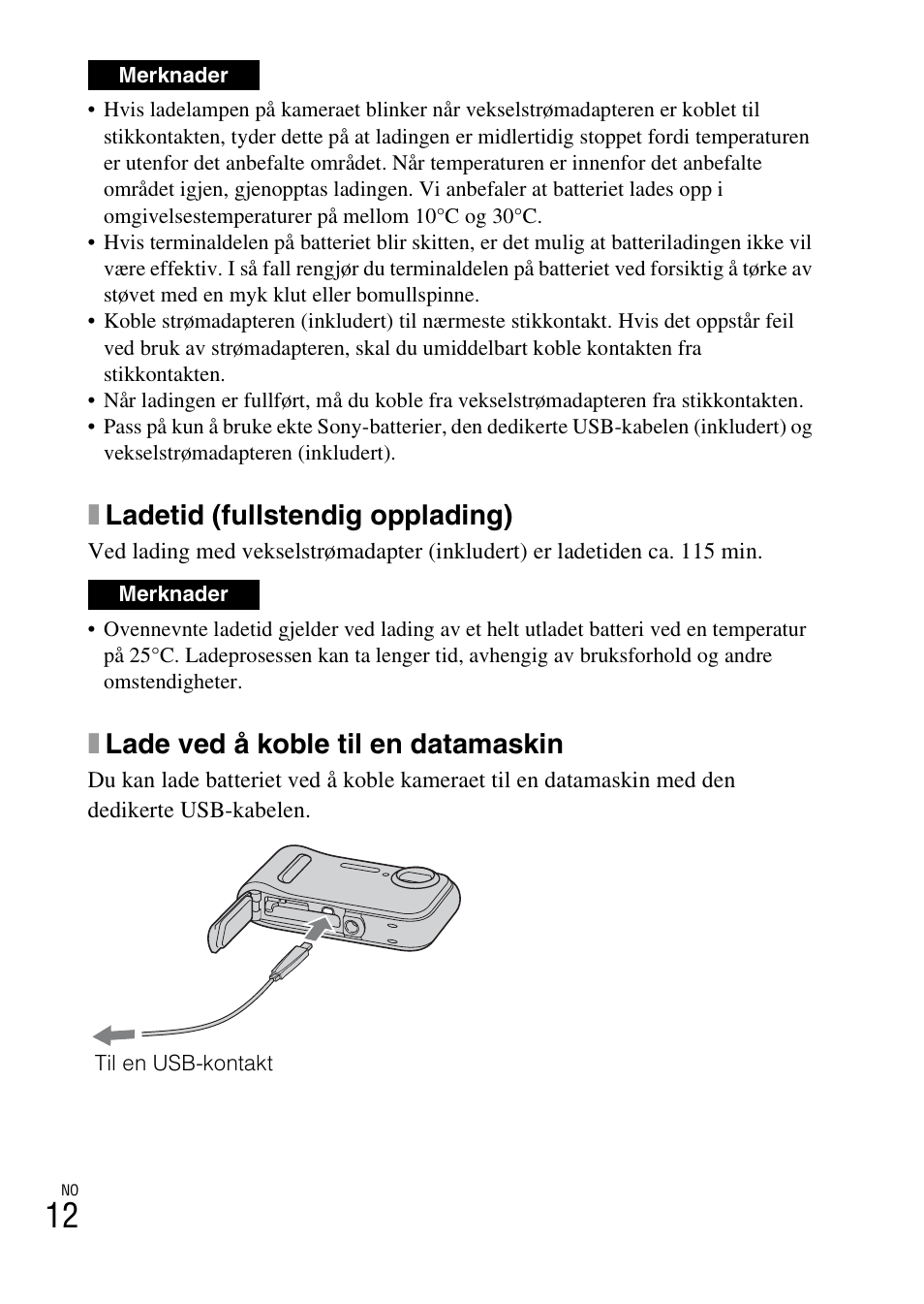 Xladetid (fullstendig opplading), Xlade ved å koble til en datamaskin | Sony DSC-TF1 User Manual | Page 422 / 579