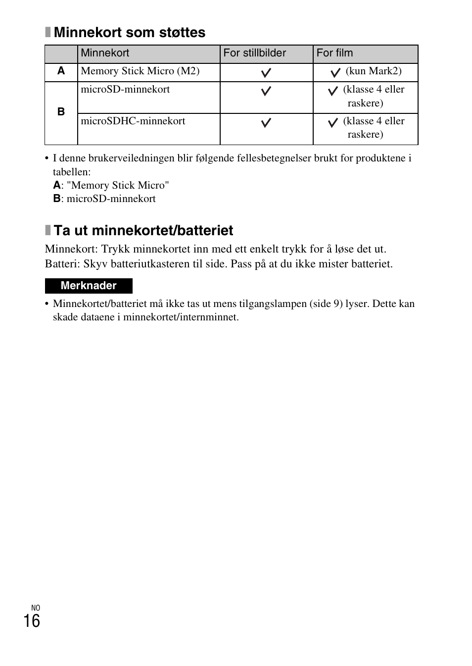 Xminnekort som støttes, Xta ut minnekortet/batteriet | Sony DSC-TF1 User Manual | Page 426 / 579