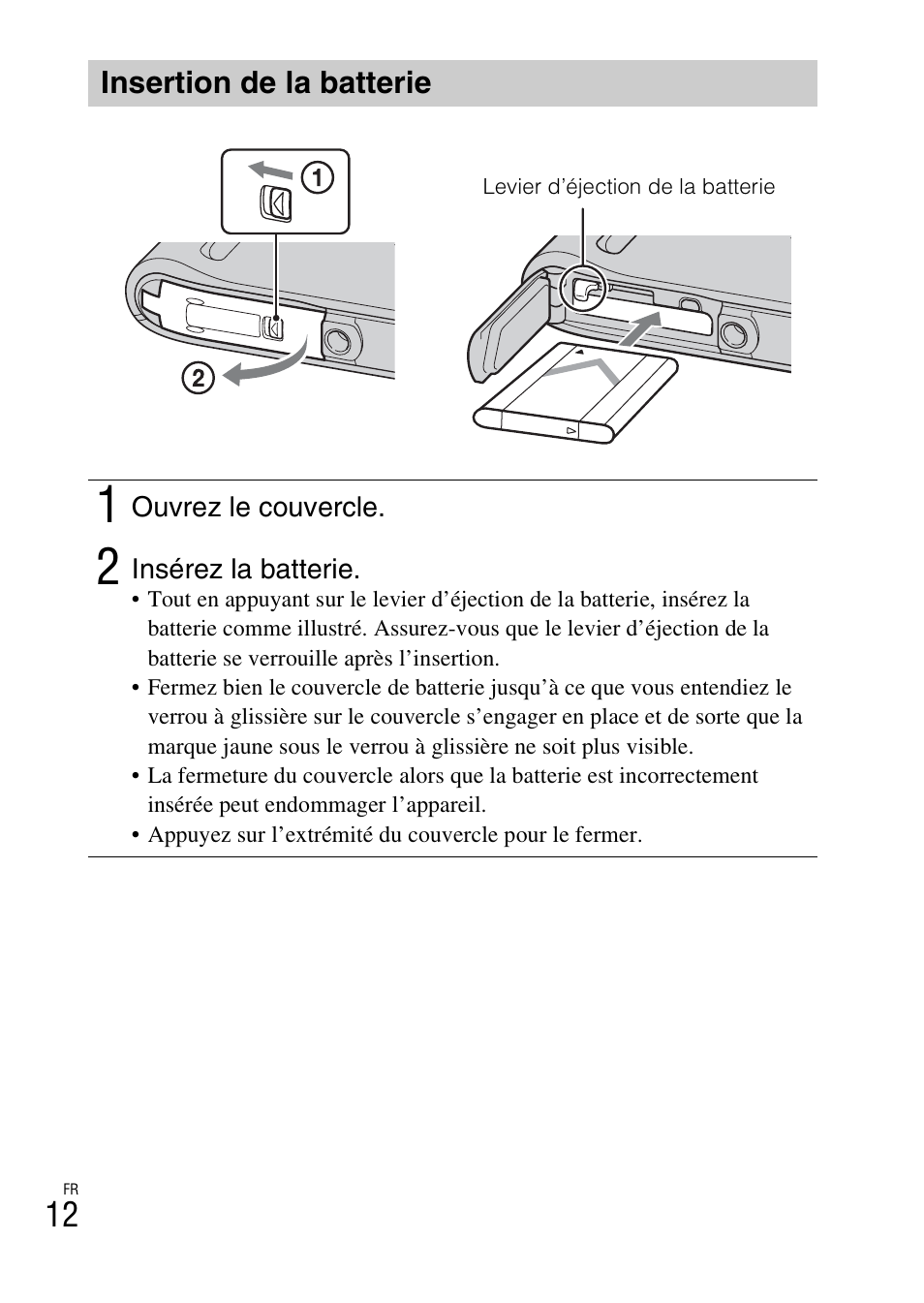 Insertion de la batterie | Sony DSC-TF1 User Manual | Page 44 / 579