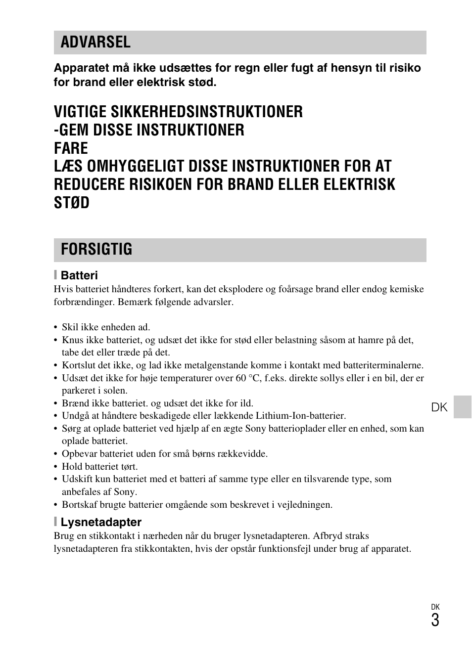 Advarsel forsigtig | Sony DSC-TF1 User Manual | Page 443 / 579