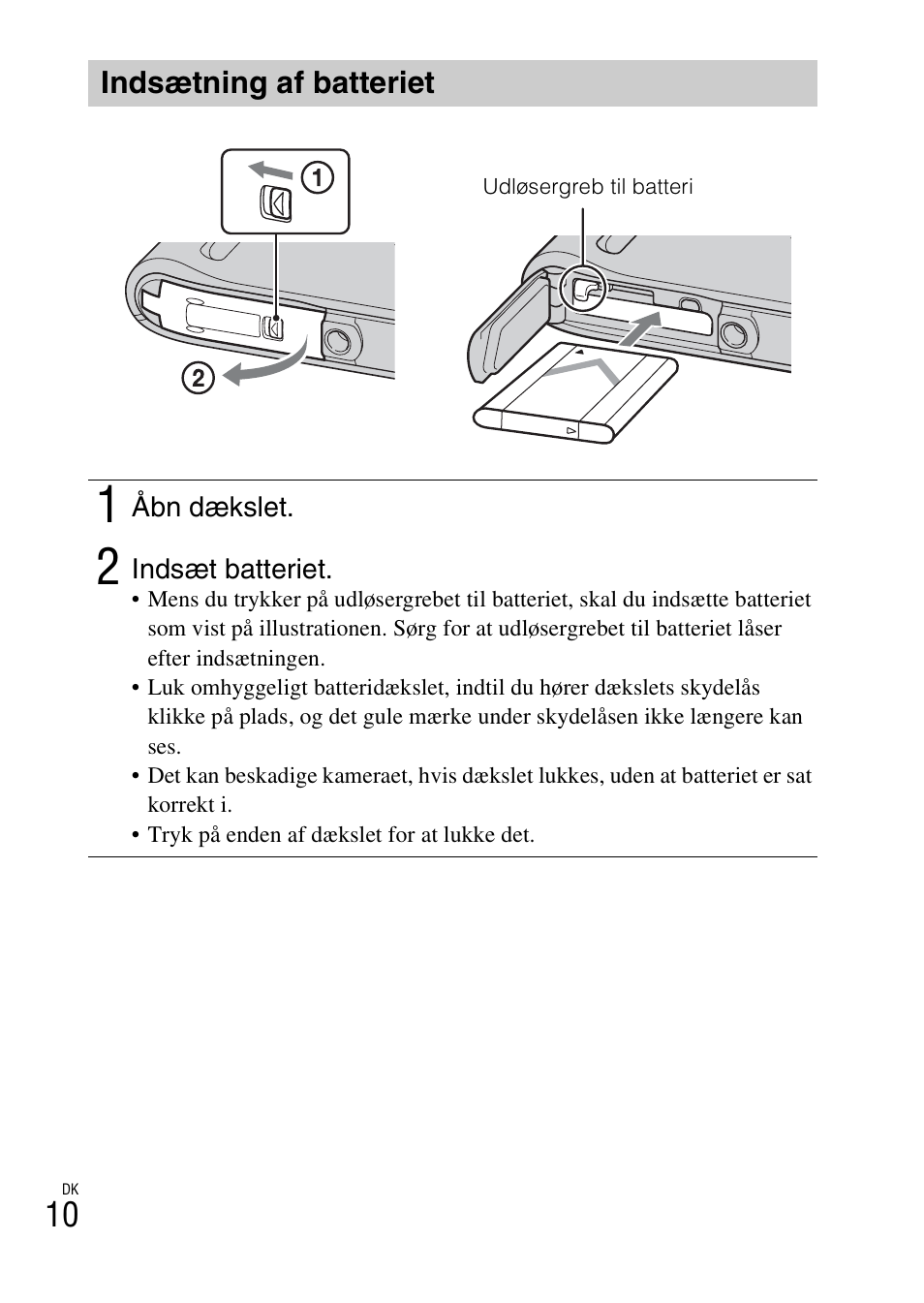 Indsætning af batteriet | Sony DSC-TF1 User Manual | Page 450 / 579