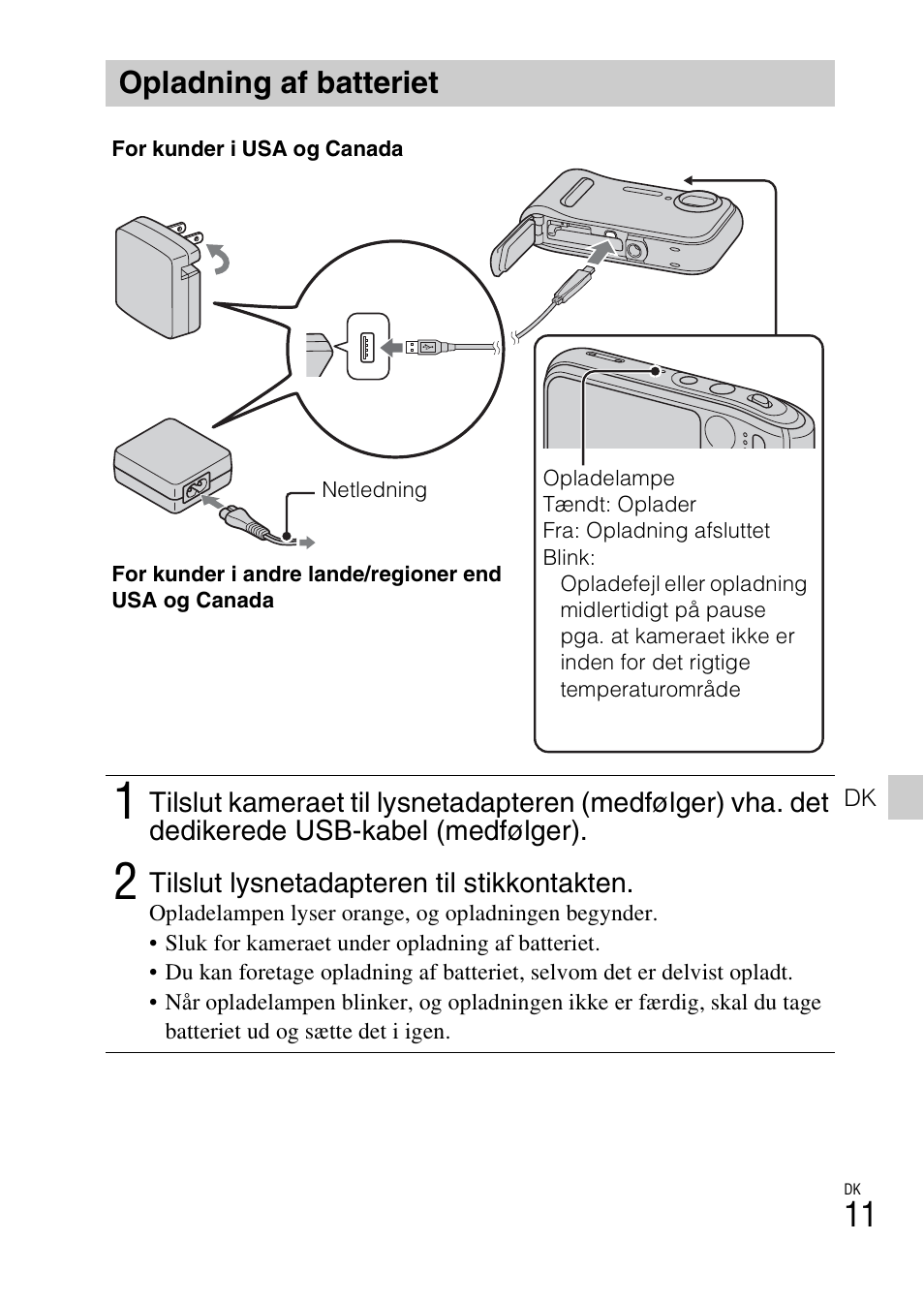 Opladning af batteriet | Sony DSC-TF1 User Manual | Page 451 / 579
