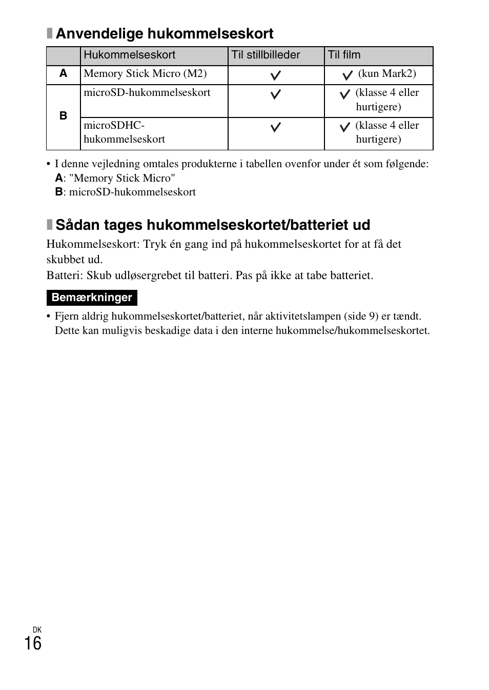 Xanvendelige hukommelseskort, Xsådan tages hukommelseskortet/batteriet ud | Sony DSC-TF1 User Manual | Page 456 / 579