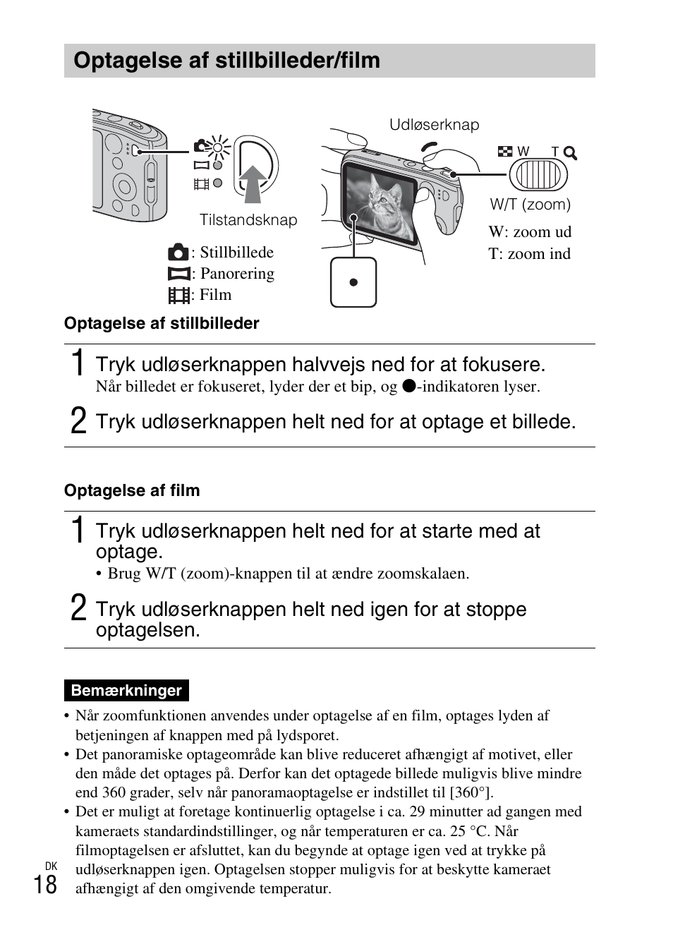 Optagelse af stillbilleder/film | Sony DSC-TF1 User Manual | Page 458 / 579